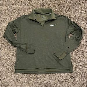 NIKE ARMY GREEN DRI-FIT 1/4 ZIP RUNNING SHIRT
